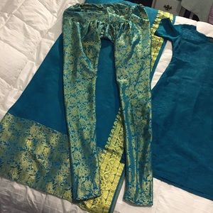 Vintage Teal/Gold Pijami Churidar Suit